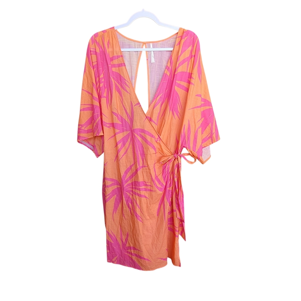 Anthropologie Tropical Wave Wrap Dress 2XL